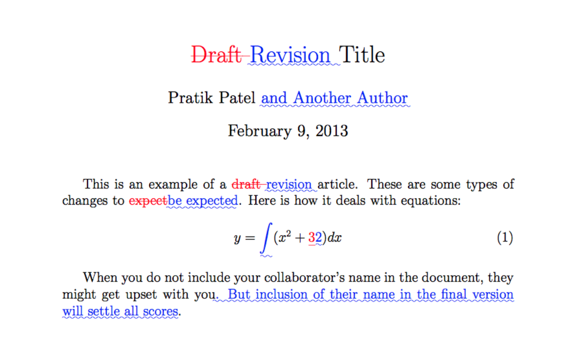 latex-diff. An example of generating a PDF document of the differences between two documents.